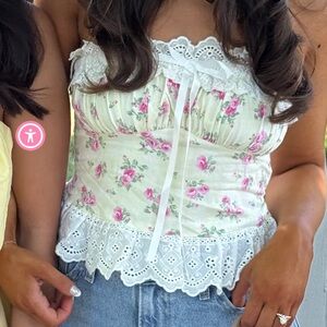 Floral Lace-Trim White and Pink Women's Camisole Top